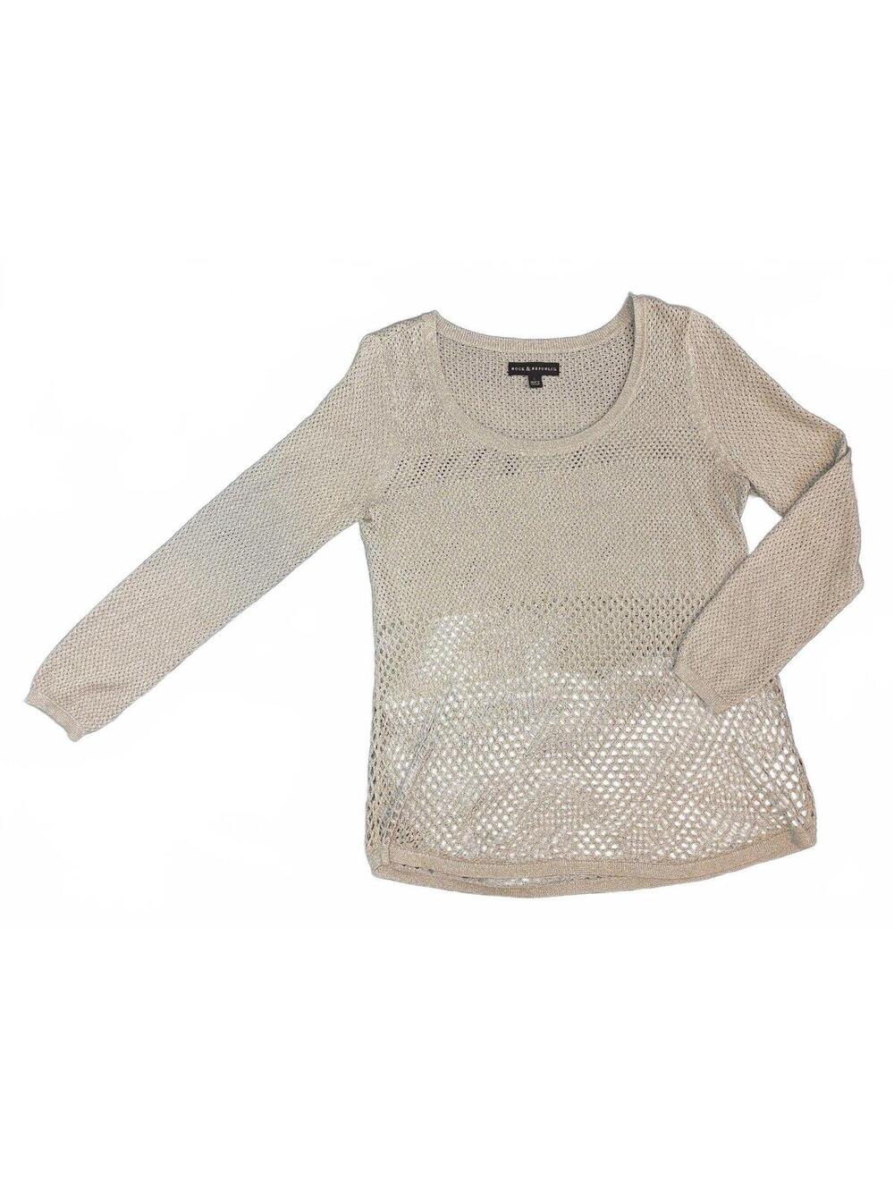 Rock & Republic Women's Large Silver Metallic Open Knit Sweater
